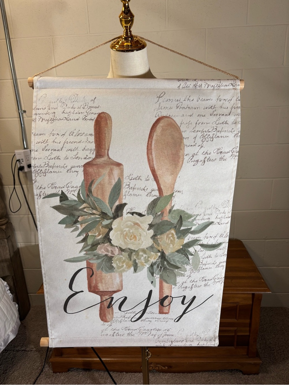 Enjoy Kitchen Wall Hanging with Floral Rolling Pin and Spoon